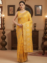 Women's Silk Blend Mustard Woven Design DesignerSaree With Blouse Piece